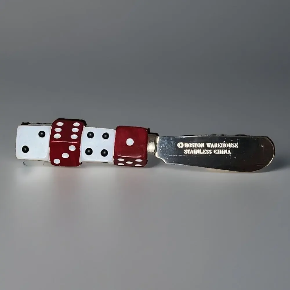 Boston Warehouse Casino Cards Dice Chips 4 Cheese Spreaders Stainless Party Fun